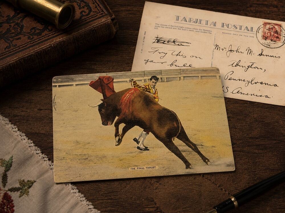 Antique Bullfight Postcard The Final Thrust Matador Mexico c1910 Vintage Texas
